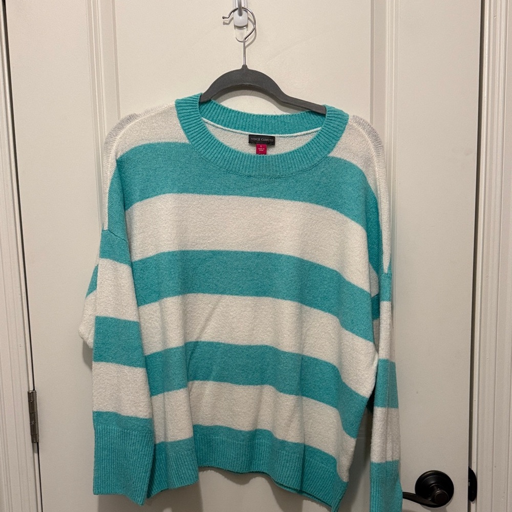 Vince Camuto Teal and White Striped Sweater
